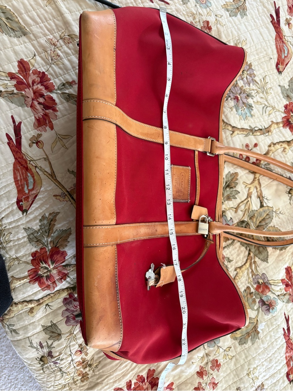 COACH Red Canvas Duffel with Tan Leather Trim - Picture 12 of 13